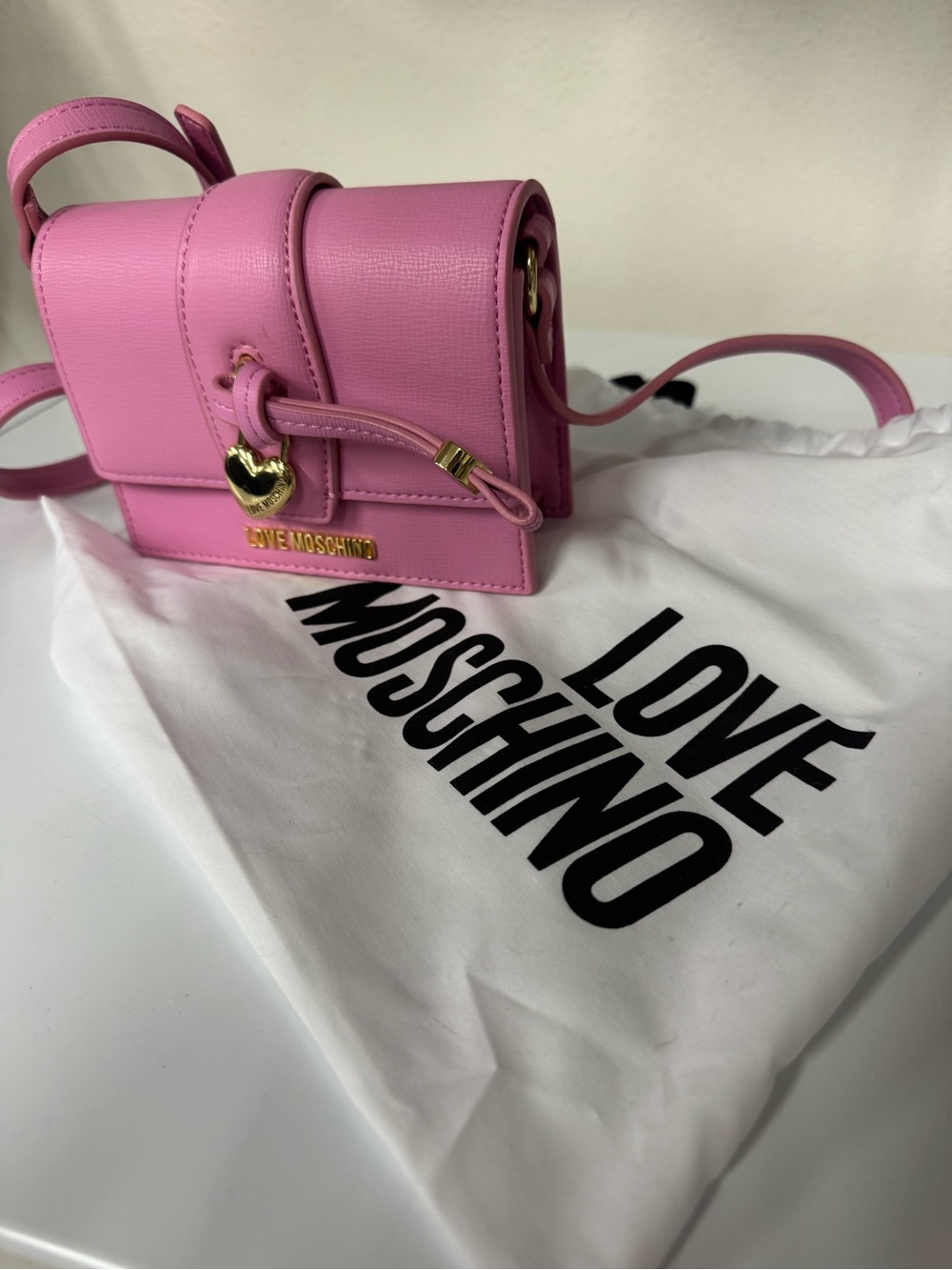 Love Moschino Pink Mini Crossbody with Gold Heart Charm